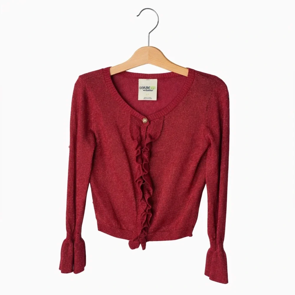 OshKosh B’gosh Girls Red Metallic Ruffle Cardigan Sweater Size 4T Classic Preppy